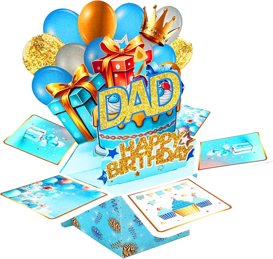 3 x Asmallgf Dad Birthday Card GiftsFunny 3D Pop up Birthday Card for Dad from Daughter SonExplosion Box Greeting Card with Cake, Balloons & Gifts