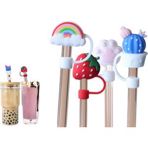 4 Pcs Extra Large Straw Toppers for Boba Straws and Jumbo Straws, 0.48 & 0.55 (12mm & 14mm) Diameter, Reusable Dust-Proof Straw Covers, Made with Food Grade Silicone