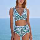 MOOSLOVER Women Bikini Sets Plunging High Waisted Swimsuit Whip Stitch 2 Piece Bathing Suits (Green, S)