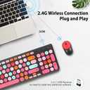 Wireless Keyboard and Mouse Combo, Retro Typewriter Keyboard with Round Keycaps, 2.4GHz USB Cute Wireless Keyboard Mouse for Computer, Desktop, Laptop and Computer (Black-Colorful)