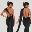 ABYOVRT Women Sexy Backless Dress Bodycon Sleeveless Open Back Maxi Dress Formal Cocktail Wedding Guest (Black, Small)