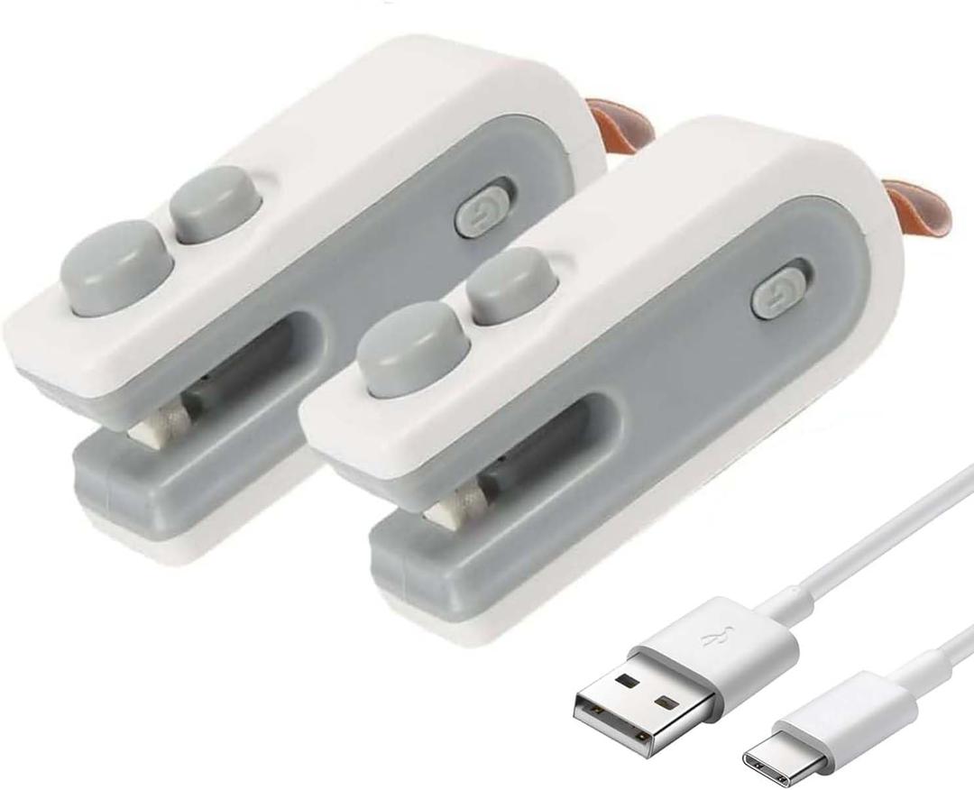 Mini Bag Sealer with Cutter and Magnet, 2-In-1 Rechargeable Mini Heat Sealer & Cutter, Magnetic Portable Plastic Resealer Bag Sealer Handheld for Snacks, Chips, Food Freshness Storage (2, White)