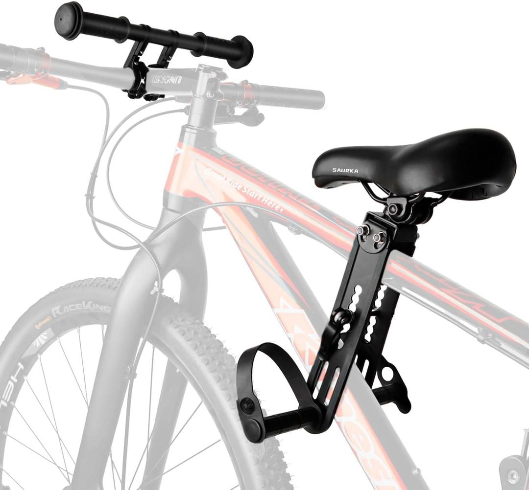 Kid Bike Seat Front Mounted and Handlebar for Mountain Bike Parent-Child Cycling, Child Bicycle Seat&Child Handlebar for All Adult MTB Bike Cycling(Foldable/Not Foldable Pedals)