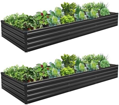 ZUNUDA 10×3×1FT(2PCS) Galvanized Raised Garden Bed Kit, Metal Planter Boxes, Large Outdoor Planters Garden for Planting Vegetables, Flowers, Herbs -Black
