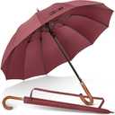 Stick Umbrella Wood Handle 55inch, Cane Walking Classic Umbrellas for Men Women,12 Ribs Stick (Burgundy)