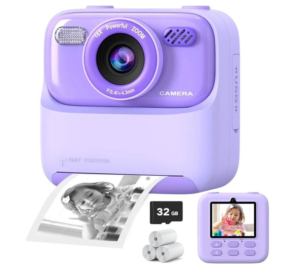 Kids Instant Digital Cameras for Boys and Girls, 1080P HD Dual-Lens Selfie Digital Camera with Print Paper & 32G Card, Christmas Birthday Gifts Toys for Toddler and Teenagers Age 3-16 Years Old