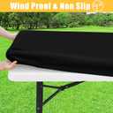 Rectangle Table Cloth, Waterproof Elastic Fitted Tablecloth for 6 Foot Folding Tables, Washable Polyester Tablecloths for Picnic, Camping, Outdoor (Black, 30"x72")