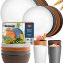 Teivio 16-Piece Kitchen Plastic Wheat Straw Dinnerware Set, Service for 4, Dinner Plates, Dessert Plate, Cereal Bowls, Cups, Unbreakable Plastic Outdoor Camping Dishes, Farmhouse