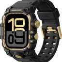 AmBand Rugged Case with Band for Apple Watch 44mm, Compatible with iWatch Series SE 3/SE 2nd Generation/SE/6/5/4, Military Grade Shockproof Bumper Cover, Tactical Band for Men, Black Gold