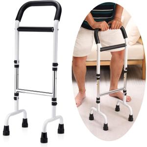 Walking Cane Standing Aids and Supports Adjustable Cane Stand Assist Aid for Elderly up to 300lb Height Adjustable 28.74-36.22 in Mobility for Seniors, Adults and Assistance (White)