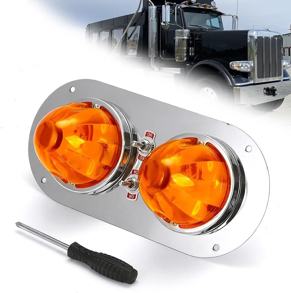 Amber Watermelon Light Bracket Kit with Switch Control for Peterbilt 359/379/389 Kenworth 660/680/880/W900L