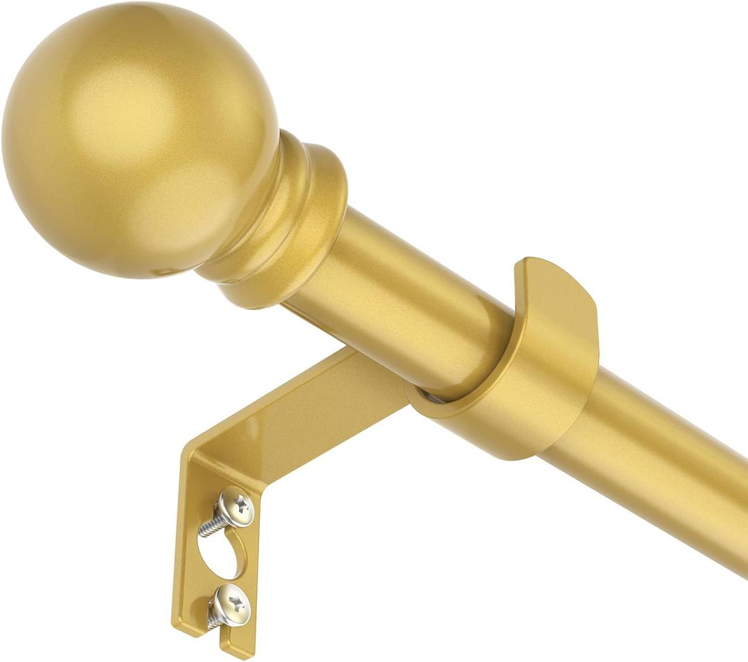 Curtain Rods for Window 32 to 62, Gold 5/8 inch Splicing Single Window Curtain Rod Set with Brackets