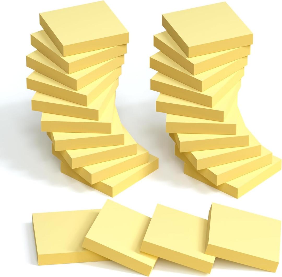24 Pack Yellow Sticky Notes Mini,2x2 in Small Sticky Notes,2400pcs Notes Pads,Clean Removal,Strong Self-Adhesive Notes Easy to Post Bulk for Enterprise,Office Meetings & Brainstorming,School