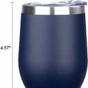 MEZMUT 12 Oz Insulated Wine Tumbler with Lid Double Wall Vacuum Stainless Steel Wine Glass Coffee Mug Insulated Tumbler Cup for Champaign, Cocktail, Beer (Navy, 4 Pack)
