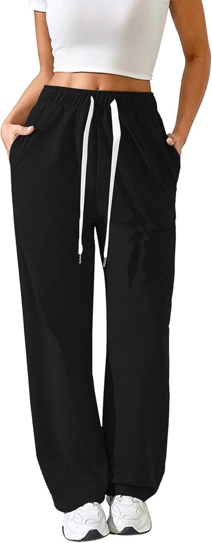 Sweatpants Women Lightweight Straight Leg Workout Pants for Women High Waisted Comfy Lounge Pants (Small, Black)