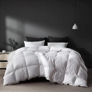 White Goose Feather Down Comforter Queen Size, Premium All Season Duvet Insert, 750 Fill Power 1200TC Cotton Blend Fabric Hotel Style Bedding Comforter, 42 Oz Lightweight (90x90,White)