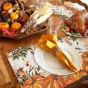 Fall Thanksgiving Placemats Retro Pumpkin Leaves Place Mats for Dining Room Dinner Table Mushroom Bird Plant Washable Table Mats Kitchen Decorations Set of 6 (Orange Light Beige)