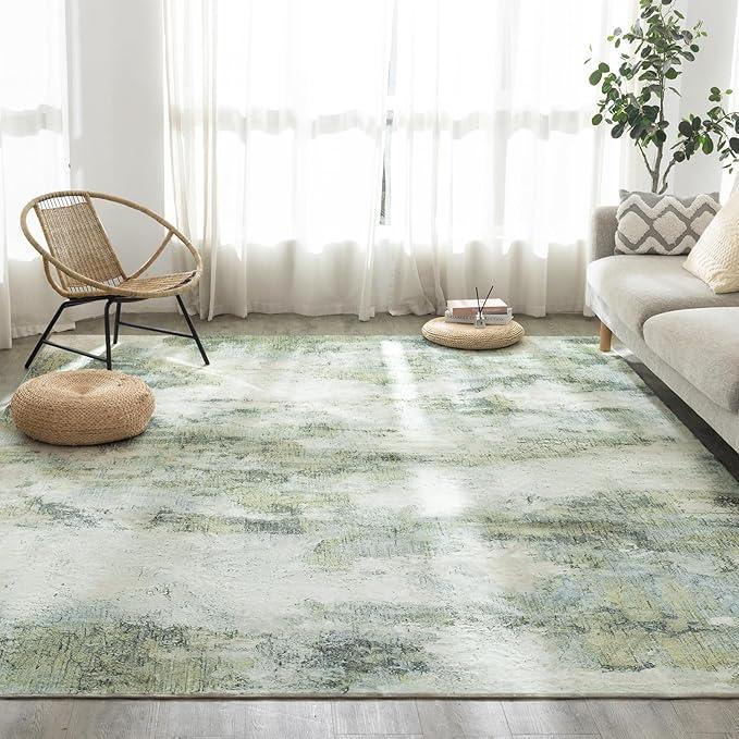 UMINEUX Living Room Rug 6'x9' Large Washable Area Rug with Anti-Slip Rubber Backing, Modern Abstract Low Pile Rugs, Ultra Soft & Thin, Non-Slip, Stain Resistant for Dining Room Bedroom Home Decor