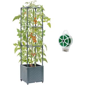 Raised Garden Bed with Tomato Planter Cage, Trellis Planter Boxes for Outdoor Patio Greenhouse Gardening Climbing Vegetables (9.84*9.84*41.3 inch)