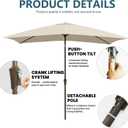 6.5x10FT Rectangular Patio Umbrella with Push Button Tilt & Crank Lift for Garden,UV Protection Outdoor Umbrella for Deck,Pool and Yard,Beige
