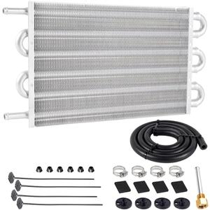 Universal 5/16" Transmission Oil Cooler Kit, Aluminium alloy 6 Pass Tube and Fin Oil Cooler Kit(Sliver)