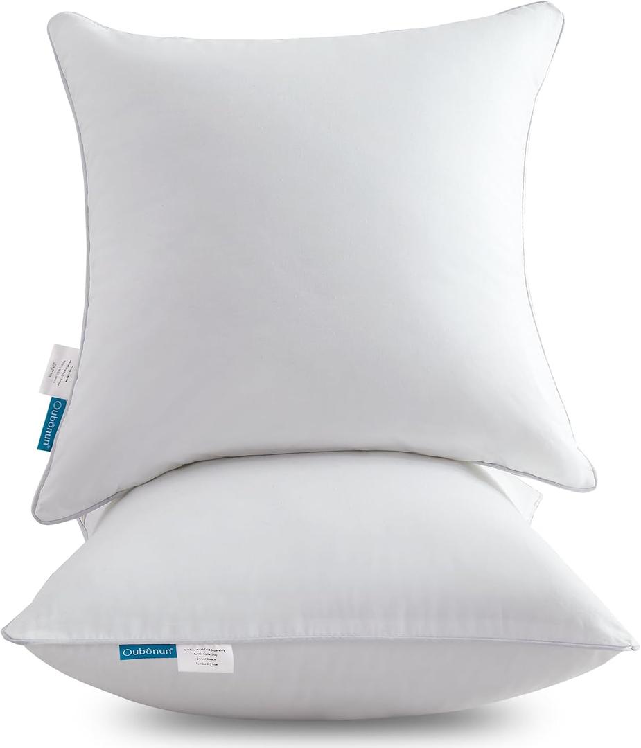 Oubonun 18"x18" Pillow Inserts (Set of 2) - Throw Pillow Inserts with 100% Cotton Cover - 18 Inch Square Interior Sofa Pillow Inserts - Decorative Pillow Insert Pair - White Couch Pillow, 2 Count