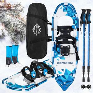 4-in-1 Lightweight Terrain Snowshoes Set for Men Women Youth Kids, Light Weight Aluminum Alloy Terrain Snow Shoes with Trekking Poles,Waterproof Snow Leg Gaiters and Carrying Tote Bag Light weight Snow Shoes Easy to Wear, 25''