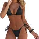 MOSHENGQI Women Sexy Brazilian Bikini 2 Piece Spaghetti Strap Top Thong Swimsuit Bathing Suit (Small, Black)