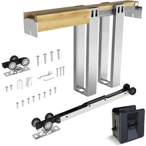 Soft Close Pocket Door Frame Kit With Black Privacy Lock, Easy to Install for 24" to 36" Wide Doors, Durable Hardware Kit