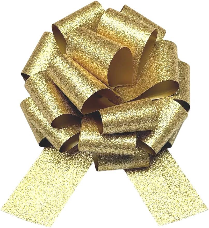 9 Inch Large Gold Pull Bow,5pcs Large Gift Bow, Wreath Decor, Anniversary, Gift Baskets, Christmas, Spring & Summer Events, Party Decorations (Glitter Gold)