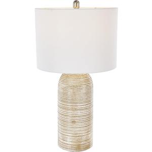 Deco 79 Wood Room Table Lamp Accent Lamp with White Drum Shade, Lamp 14" x 14" x 27", Brown