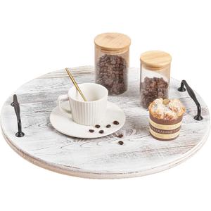 Wooden Lazy Susan for Table Turntable Organizer 18 Inch Large Lazy Susan Whitewashed Wood Serving Tray for Pantry Cabinet Countertop Round Spins Balanced Pine Spice Rack for Kitchen Essentials Storage