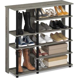 Furinno Turn-N-Tube Multi Storage Shoe Rack, 35.2"W 6-Tier, French Oak Grey/Black