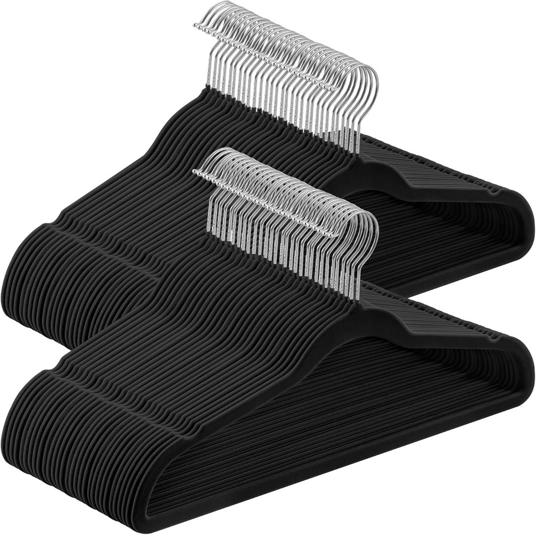 SONGMICS Velvet Hangers 60 Pack, Non-Slip Clothes Hangers with Silver-Colored Swivel Hooks, Slim Space-Saving for Closet, Heavy-Duty, Black UCRF036BZ02S
