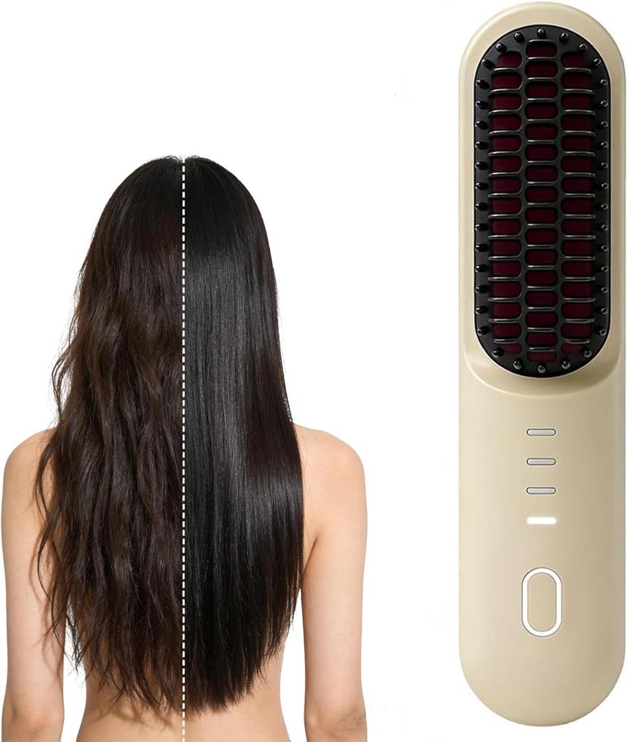 mini Hair Straightener, 2026 Cordless Hair Straightener Brush,Portable Straightener Brushs for Travel, with LCD Temperature DisplayFast Heating Cordless Mini Hair Brushs Styling Tools (Light Yellow)