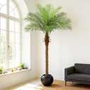 7ft Artificial Phoenix Palm Tree Tall Artificial Palm Trees with 15 Adjustable Leaves,Faux Phoenix Palm Plants for Outside Patio Pool Home Office Living Room Yard (1Pcs, 7ft)