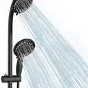 Handheld Showerhead & Rain Shower Combo for Easy Reach, 27.5" Drill-free Stainless Steel Slide Bar, 5" of 5-Setting Handheld Shower and Showerhead, with 5ft Hose - Black