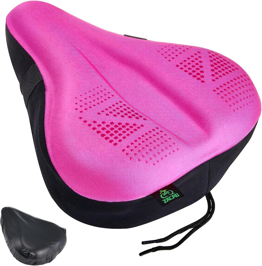 Zacro Bike Seat Cushion - Padded Gel Bike Seat Cover for Men & Women, Padding Bicycle Saddle fit with Peloton/Spin Stationary Exercise/Mountain Road Cycling Bike (Wide, Pink)