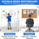 Max-officoo Double-Sided Whiteboard and Corkboard with Rolling Stand 36"x24" Mobile Magnetic Dry Erase Board on Wheels, Adjustable Height & Angle Standing Boards for Office, School, Home