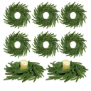 13.5 Inch Norfolk Pine Wreath Candle Rings, 6 Pcs Realistic Soft and Full Mini Christmas Wreath Table Centerpieces Candle Wreaths for Pillar Candles Cedar Small Wreaths for Cabinets Kitchen Windows