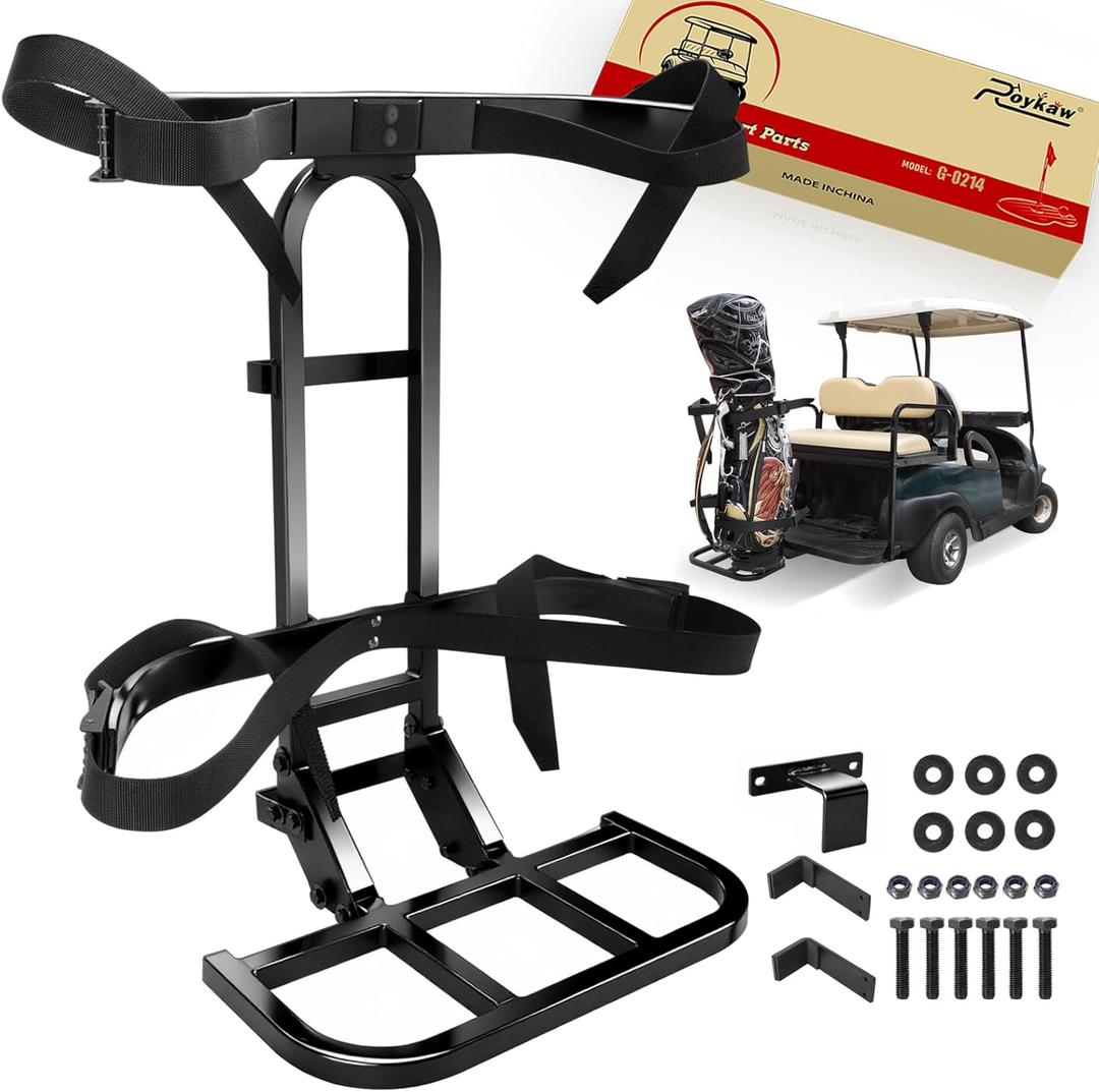Roykaw Upgraded Golf Cart Rear Seat Bag Holder Universal Compatible with EZGO/Club Car/Yamaha, Golf Cart Rear Seat Bag Rack, Better Fixation/Space-Saving/No Drilling Required/Rust-Proof