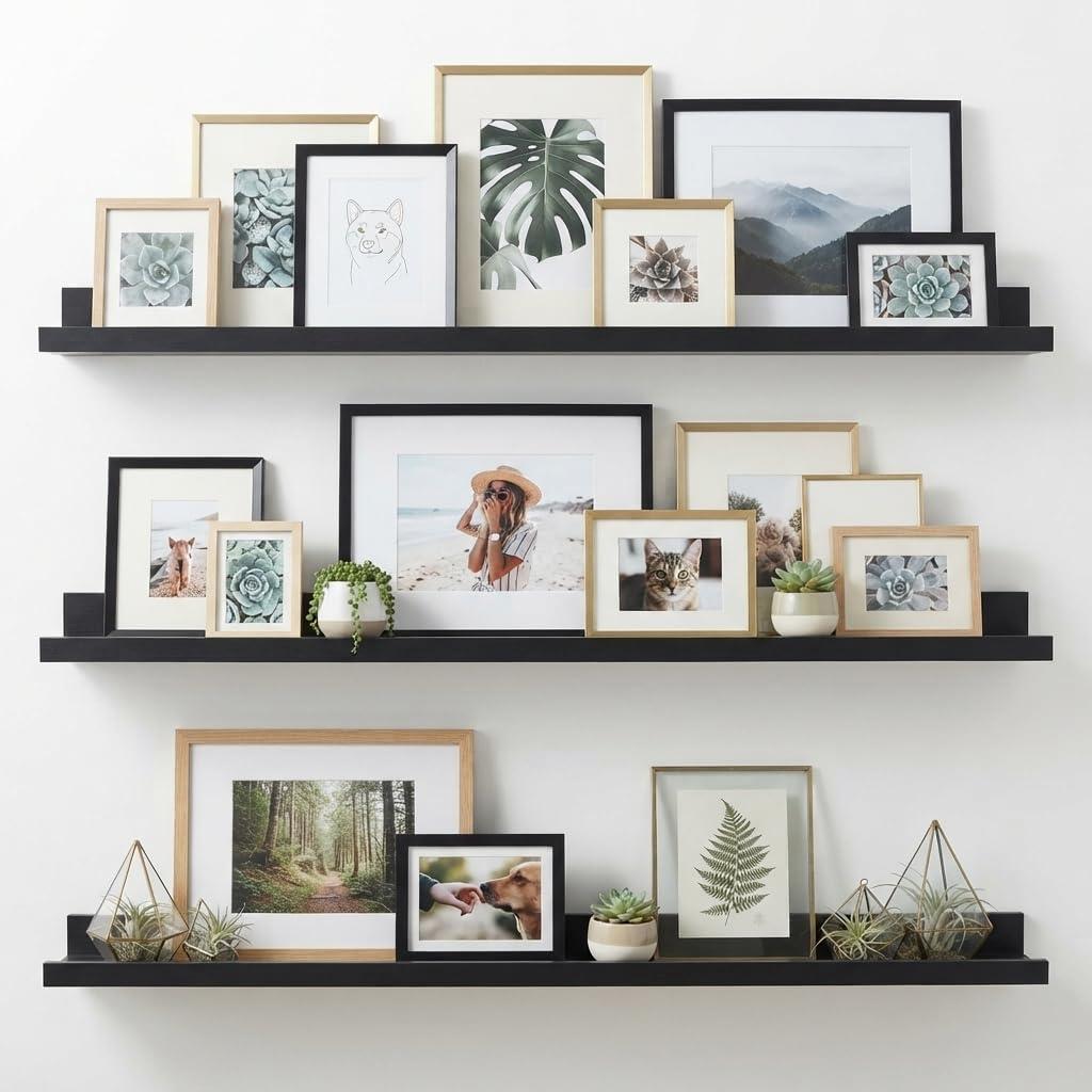 upsimples 35.5'' Long Floating Shelves for Wall Decor and Storage, Black, 35.5in