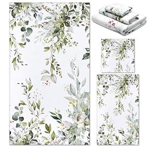 Preboun 3 Pack Sage Green Eucalyptus Bathroom Towels Set Spring Leaves Hand Towels Spring Floral Bath Decor Green Plant Dish Absorbent Fingertip Wash Cloth for Kitchen Bathroom Gym Spa Home