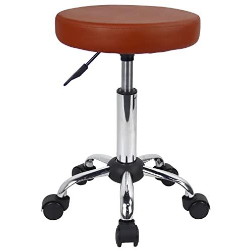 FURWOO Adjustable Salon Chair Small Rolling Stool with Wheels for Spa Salon Massage Home Office Brown
