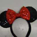 YUNISS 2 PCS Mouse Ears, Shiny Red Sequin Bow Mouse Ears Headbands for Adult Women Girls Christmas Birthday Party (Red&dot bow) 1 pc