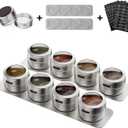 Set of 8 Magnetic Spice Tins with 2 Metal Wall-Plates,100 Preprinted Seasoning Label Stickers,2 Styles for 3 oz Herb Jars