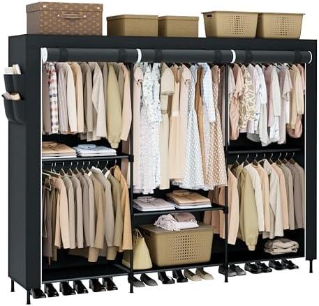 CASAMAYA Portable Closet, 81.5 Inch Extra Large Capacity Wardrobe Closet with Cover, Clothes Storage Organizer with Shelves and 5 Hanging Rods, Easy to Assembly, Black PCT136B01