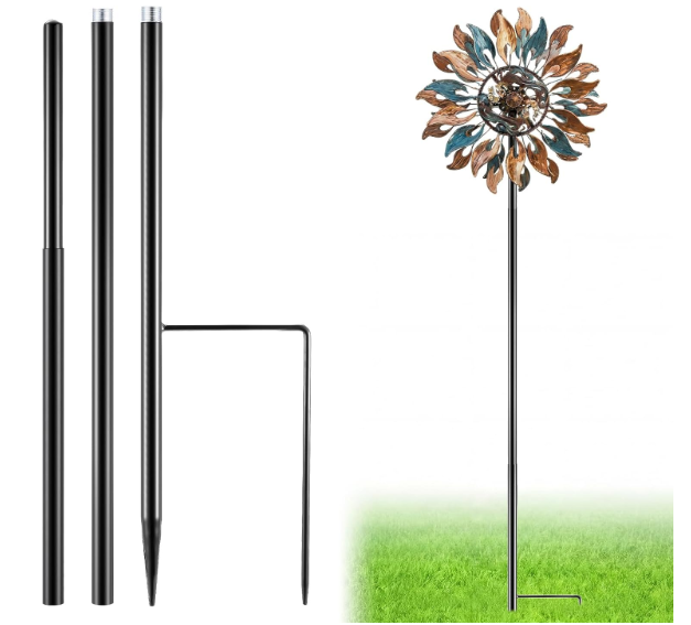 LEIFIDE Black 72" h Replacement Pole for Large Wind Spinner, Windmill Replacement Parts, Three-Part Composition, 22mm Thicker Tube, Easy Assembly for Large Metal Wind Spinner (2 Prongs Base)