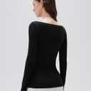 SUUKSESS Cloud Cashmere Women Boat Neck Fitted Long Sleeve Shirt Basic Knit Tops (Black, L)