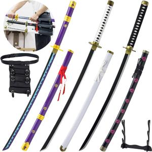 3-PC 41'' Anime Enma Zoro Sword Yama Cosplay Long Shusui Swords Authentic Samurai Katana for Anime Enthusiasts (Black Purple-41in)